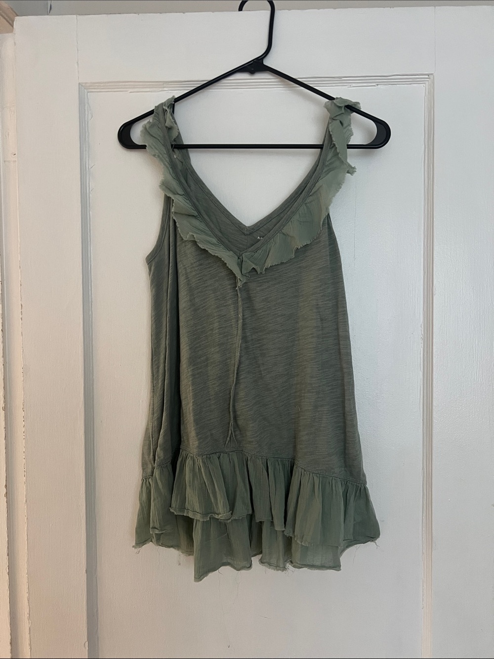 American Eagle Outfitters Sage Green Ruffle V-Neck Tank